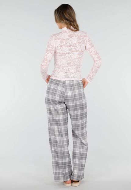 NEW040226 Roze Kanten Top met Lange Mouwen