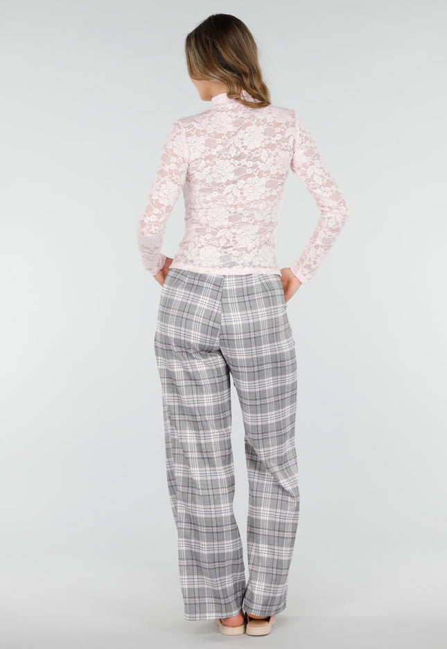 NEW040226 Roze Kanten Top met Lange Mouwen