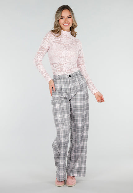 NEW040226 Roze Kanten Top met Lange Mouwen