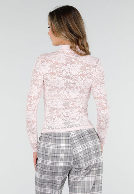 NEW040226 Roze Kanten Top met Lange Mouwen