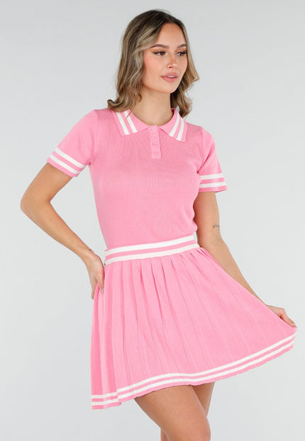 NEW040226 Roze Set met Polo Top en Plissé Rok