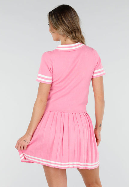 NEW040226 Roze Set met Polo Top en Plissé Rok