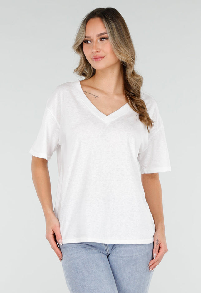 NEW040226 Wit T-Shirt met V-Hals