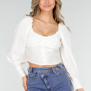 NEW040226 Witte Blouse met Lange Mouwen