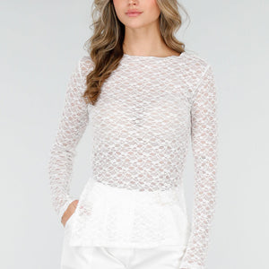 NEW040226 Witte Kanten Stretch Top met Splitten
