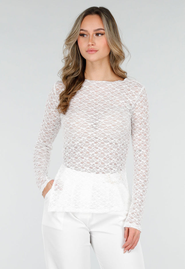 NEW040226 Witte Kanten Stretch Top met Splitten