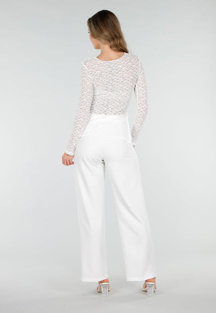 NEW040226 Witte Kanten Stretch Top met Splitten