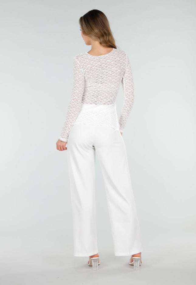 NEW040226 Witte Kanten Stretch Top met Splitten
