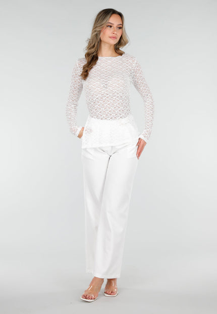 NEW040226 Witte Kanten Stretch Top met Splitten