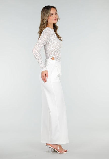 NEW040226 Witte Kanten Stretch Top met Splitten