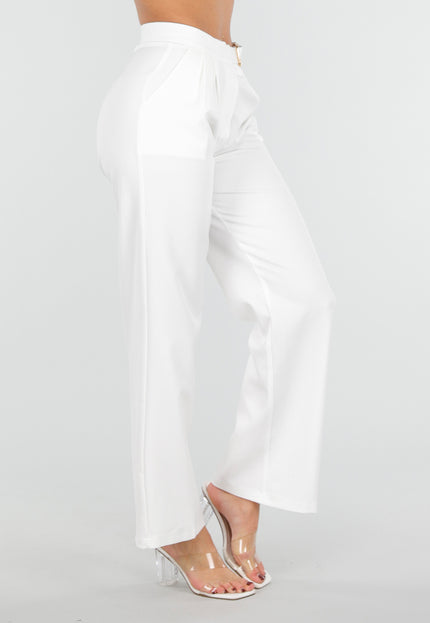 NEW040226 Witte Pantalon met Gouden Gesp