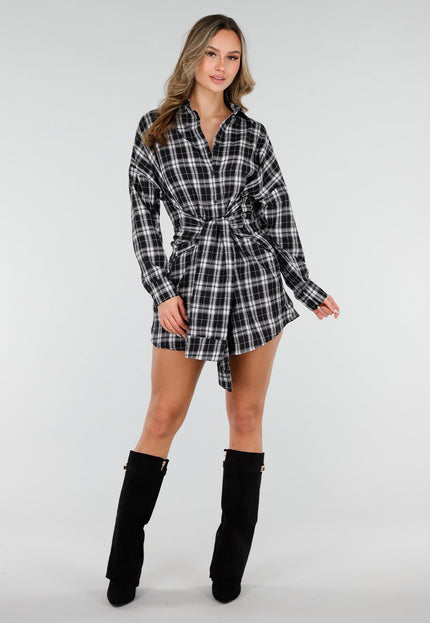 NEW040226 Zwart Witte Geruite Blouse Jurk