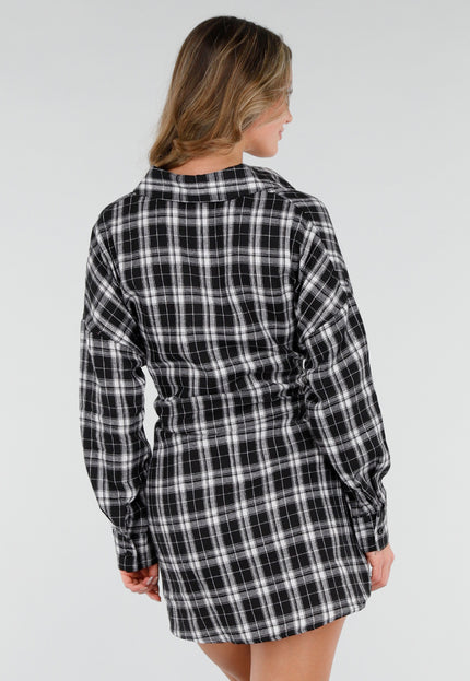 NEW040226 Zwart Witte Geruite Blouse Jurk