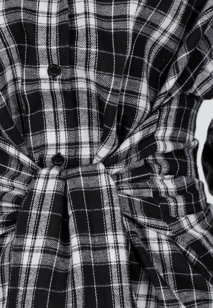 NEW040226 Zwart Witte Geruite Blouse Jurk