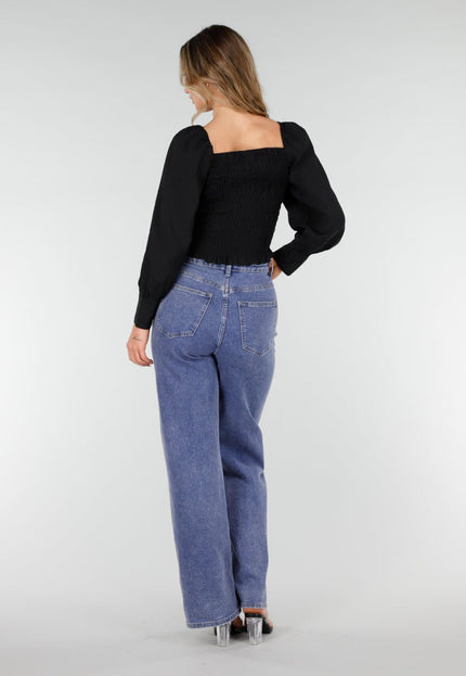 NEW040226 Zwarte Blouse met Lange Mouwen