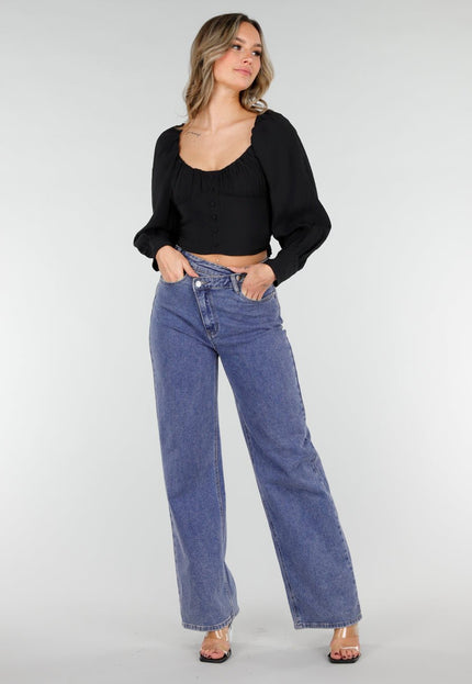 NEW040226 Zwarte Blouse met Lange Mouwen