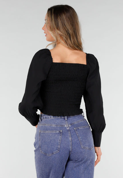 NEW040226 Zwarte Blouse met Lange Mouwen