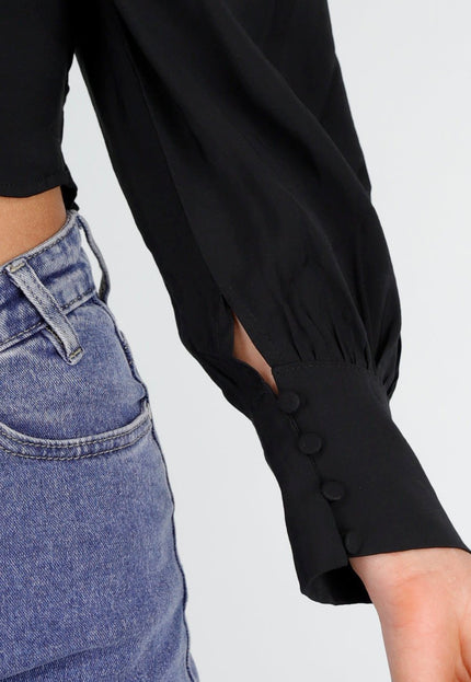 NEW040226 Zwarte Blouse met Lange Mouwen
