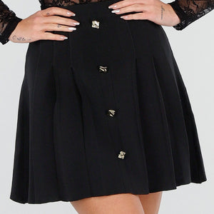 NEW040226 Zwarte Geplooide Rok met Sierknopen