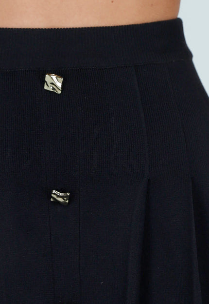 NEW040226 Zwarte Geplooide Rok met Sierknopen