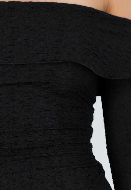 NEW040226 Zwarte Off Shoulder Bodycon Jurk