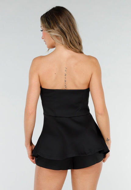 NEW040226 Zwarte Strapless Playsuit