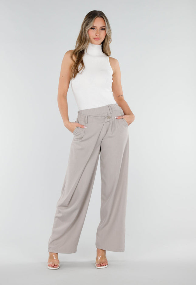 NEW040326 Beige Barrel Pantalon met Overslag