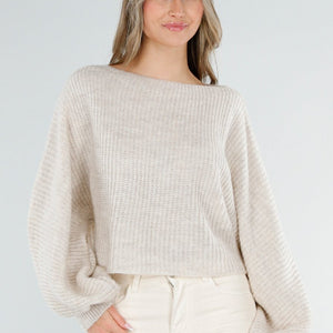 NEW040326 Beige Gebreide Trui met Ballonmouwen