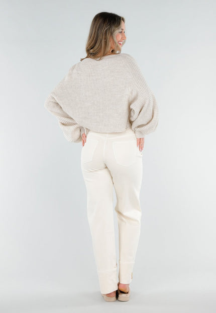 NEW040326 Beige Gebreide Trui met Ballonmouwen