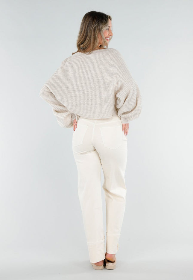 NEW040326 Beige Gebreide Trui met Ballonmouwen