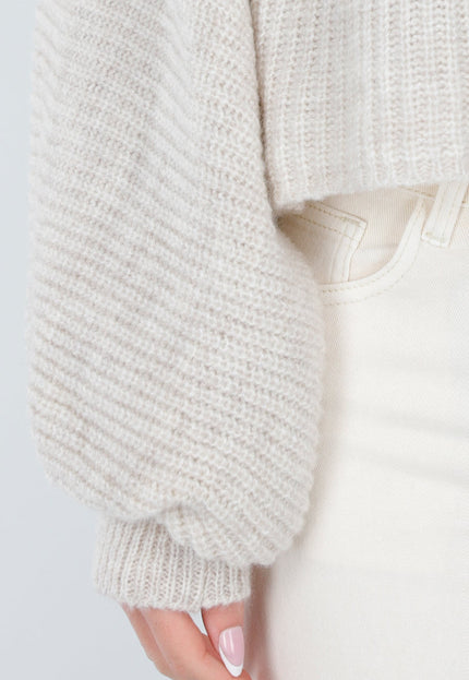 NEW040326 Beige Gebreide Trui met Ballonmouwen