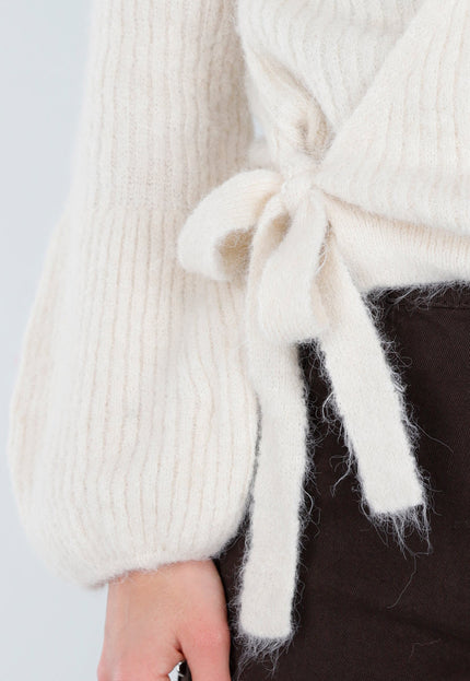 NEW040326 Beige Overslag Vest met Strikdetail