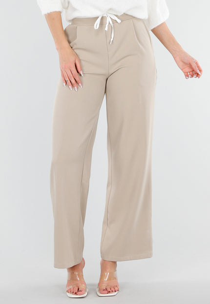 NEW040326 Beige Pantalon met Contrasterende Band