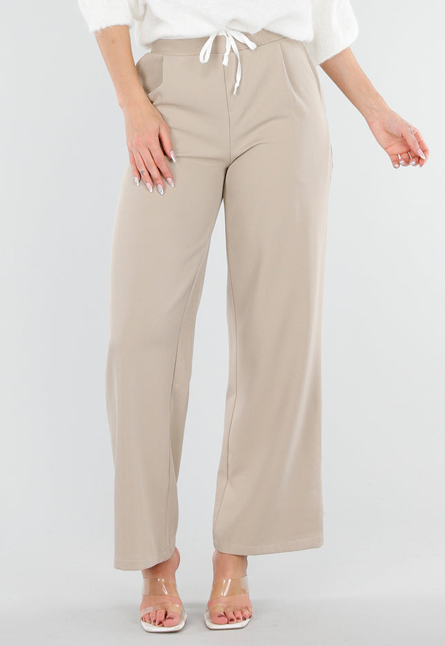 NEW040326 Beige Pantalon met Contrasterende Band