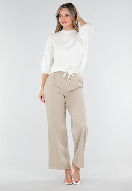 NEW040326 Beige Pantalon met Contrasterende Band