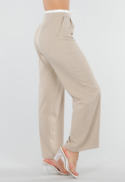 NEW040326 Beige Pantalon met Contrasterende Band