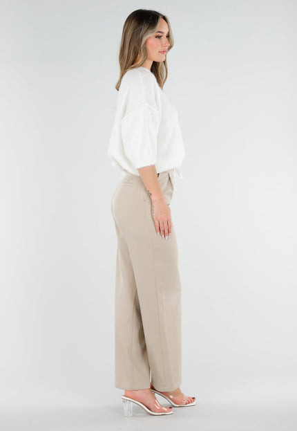 NEW040326 Beige Pantalon met Contrasterende Band