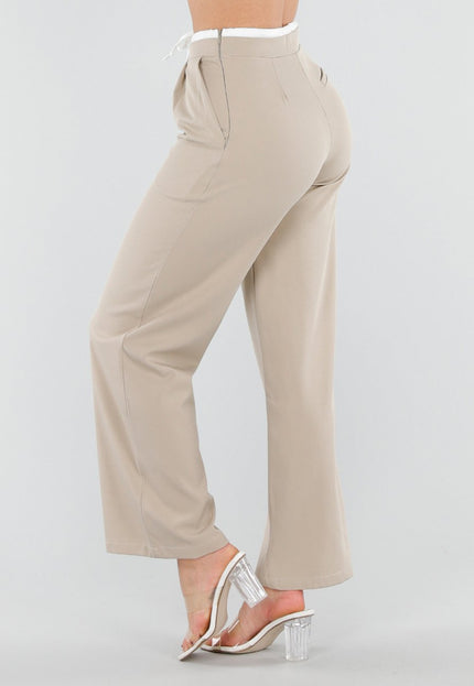 NEW040326 Beige Pantalon met Contrasterende Band