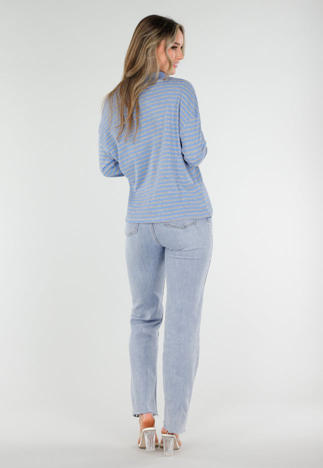 NEW040326 Blauwe Gestreepte Polo Top