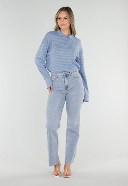 NEW040326 Blauwe Gestreepte Polo Top
