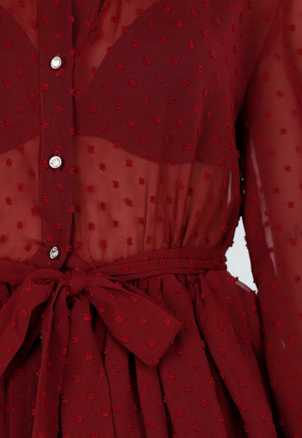 NEW040326 Bordeaux Mesh Jurk met Stippen