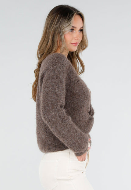 NEW040326 Bruine Gebreide Twist Crop Trui