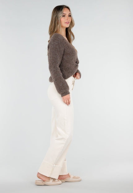 NEW040326 Bruine Gebreide Twist Crop Trui