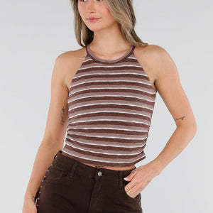 NEW040326 Bruine Gestreepte Padded Top