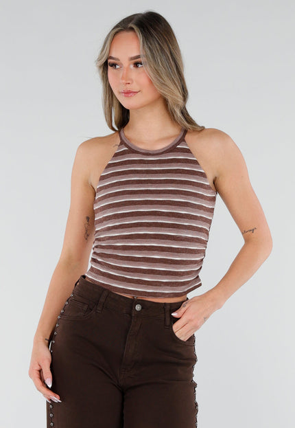 NEW040326 Bruine Gestreepte Padded Top