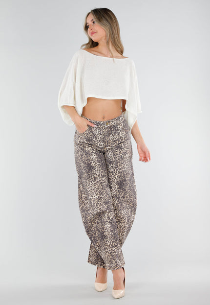 NEW040326 Crème Cropped Top met Vleermuismouwen