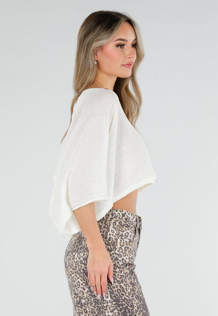 NEW040326 Crème Cropped Top met Vleermuismouwen