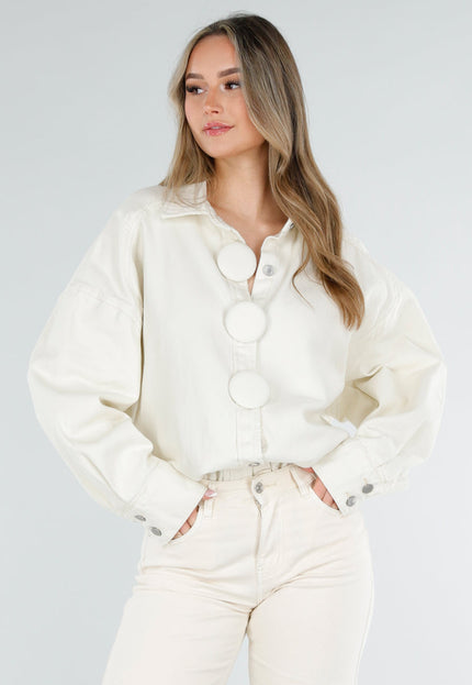 NEW040326 Crème Denim Blouse met Grote Knopen