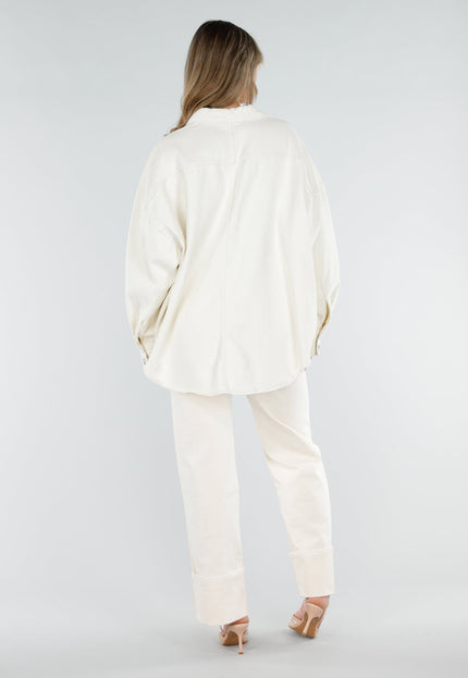 NEW040326 Crème Denim Blouse met Grote Knopen