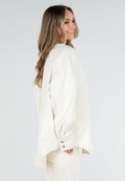 NEW040326 Crème Denim Blouse met Grote Knopen